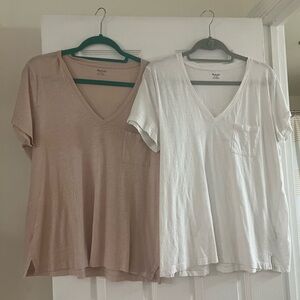 Madewell Women's V-Neck Tops - White and Light Pink